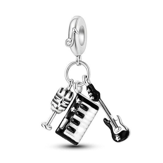 Pangama Jewelry Charm Rock & Roll Charm Set Mic, Guitar, and Piano