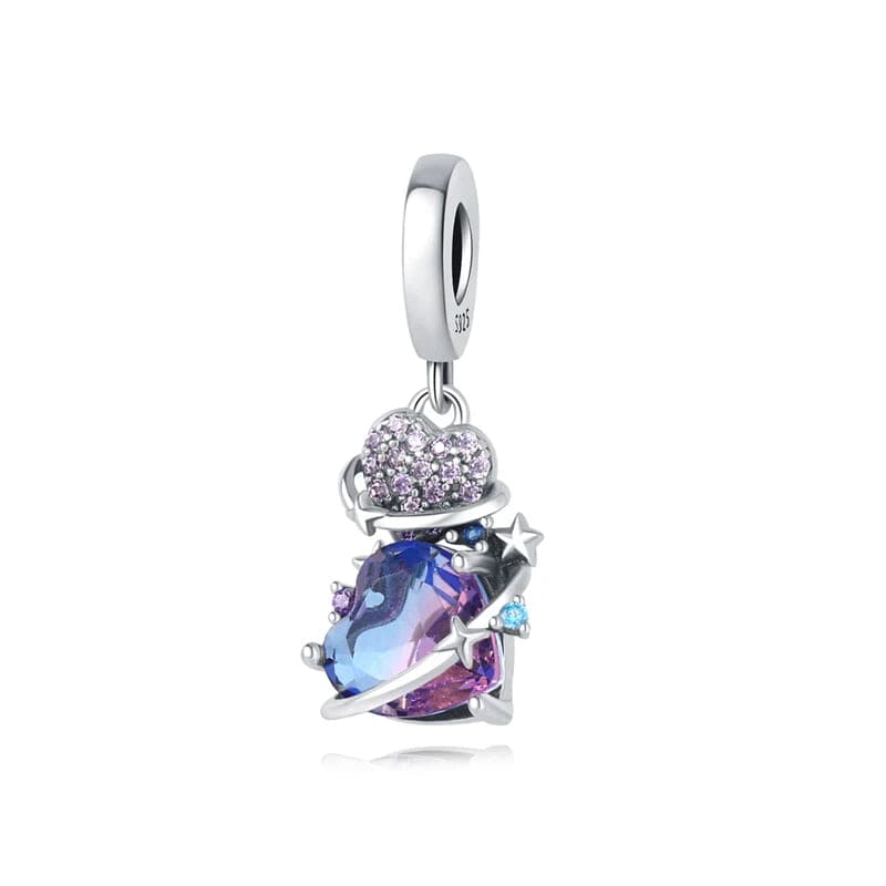 Pangama Jewelry Charm Romantic Universe Theme Stars Murano Glass Purple Heart Dangle Charm