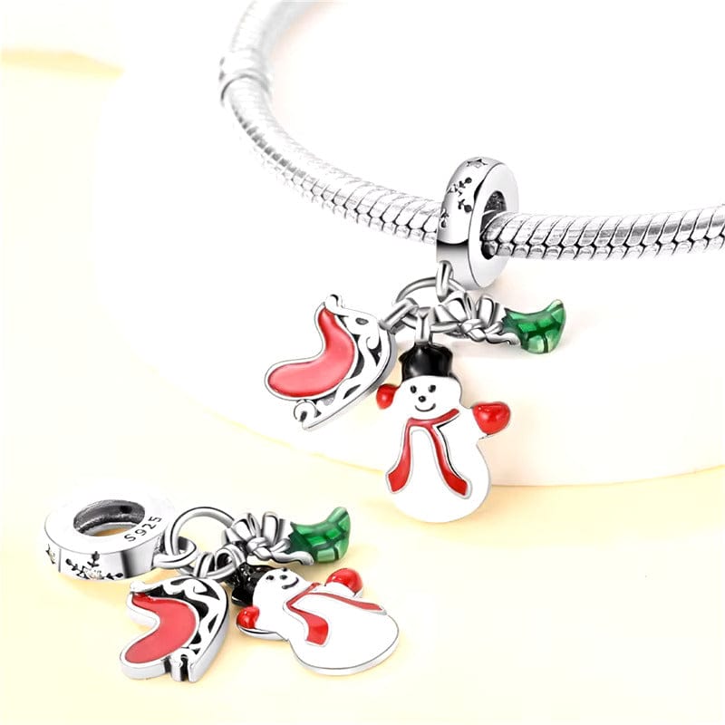 Pangama Jewelry Charm Santa Sleigh, Snowman & Stocking Dangle Charm