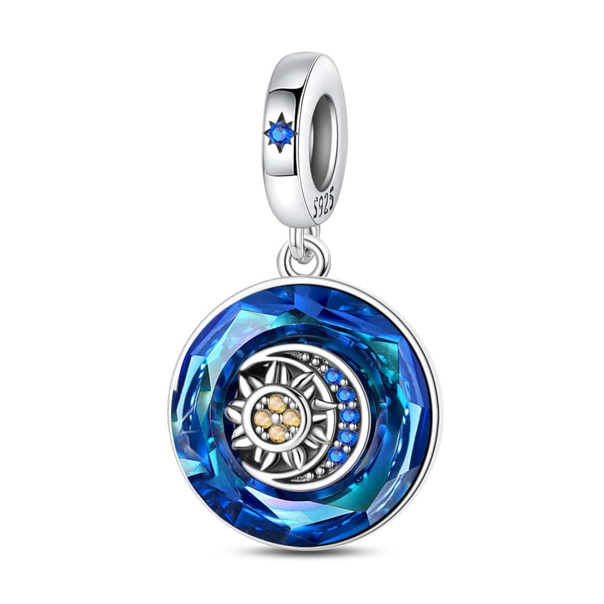 Pangama Jewelry Charm Sapphire Blue Crystal Charm with Sun & Moon Accent