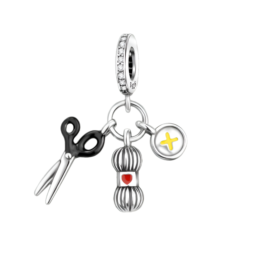 Pangama Jewelry Charm Sewing Lover's Charm with Scissor and Spool of Thread