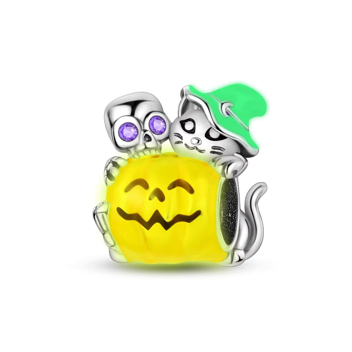 Pangama Jewelry Charm Skeleton & Witch Cat on Pumpkin Charm