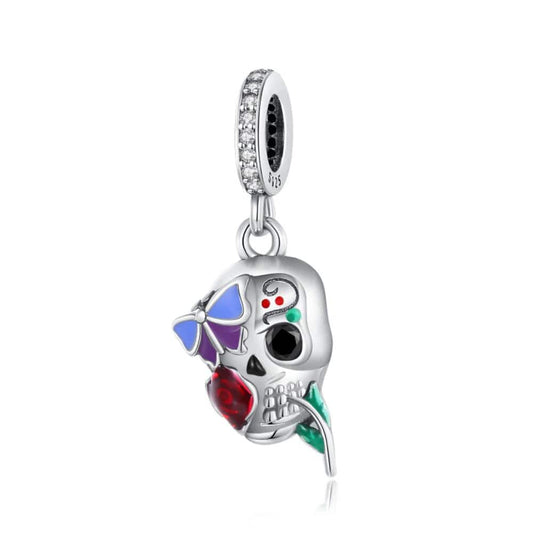 Pangama Jewelry Charm Skull Charm with Rose & Butterfly