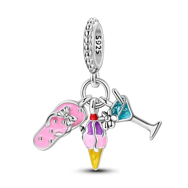 Pangama Jewelry Charm Slipper, Ice cream & Cocktail Triple Dangle Charm