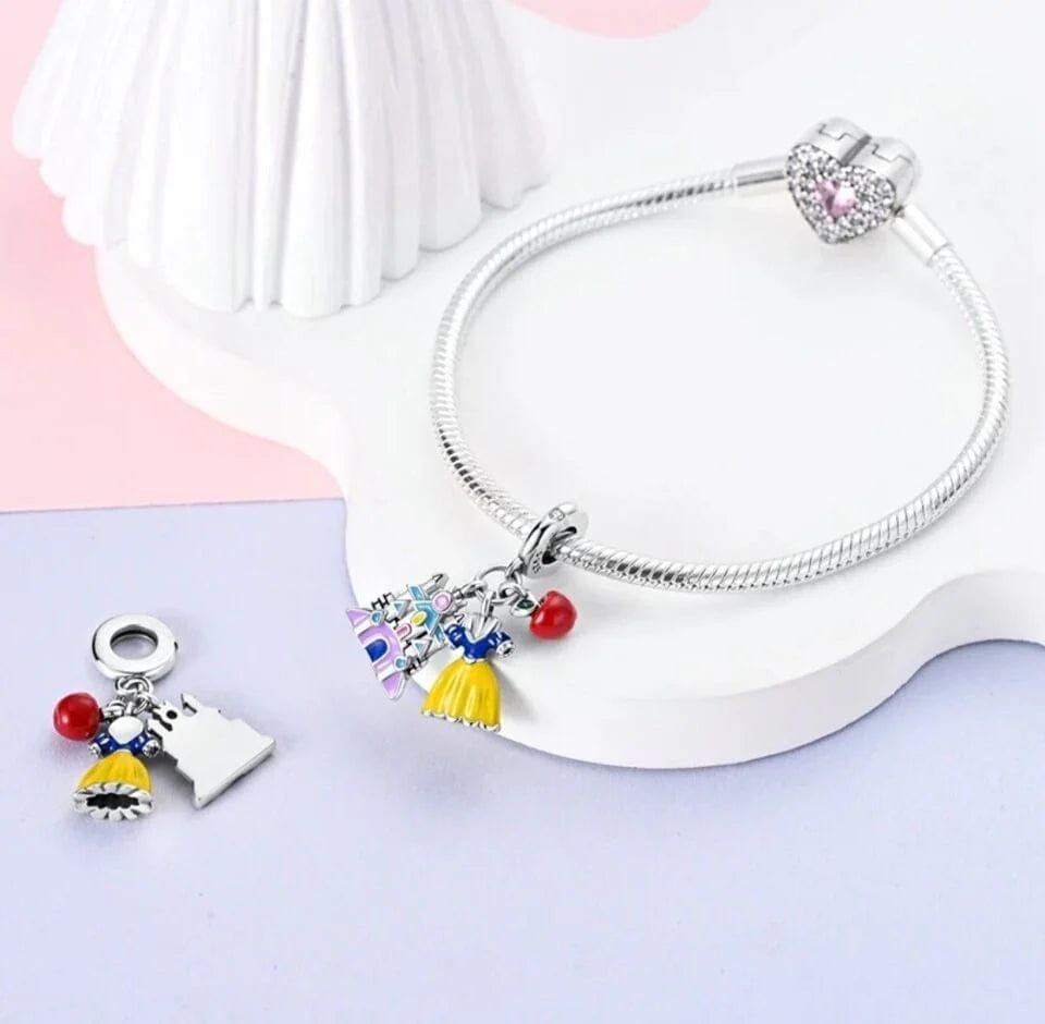 Pangama Jewelry Charm Snow White Dress, Apple & Castle Triple Dangle Charm