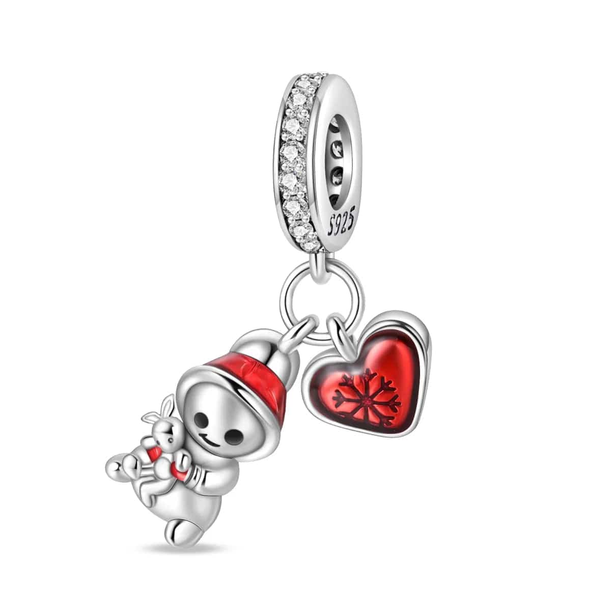 Pangama Jewelry Charm Snowman with Red Heart Charm