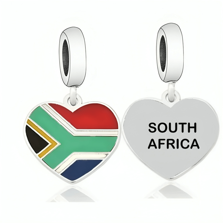 Pangama Jewelry Charm South Africa Flag Heart Dangle Charm