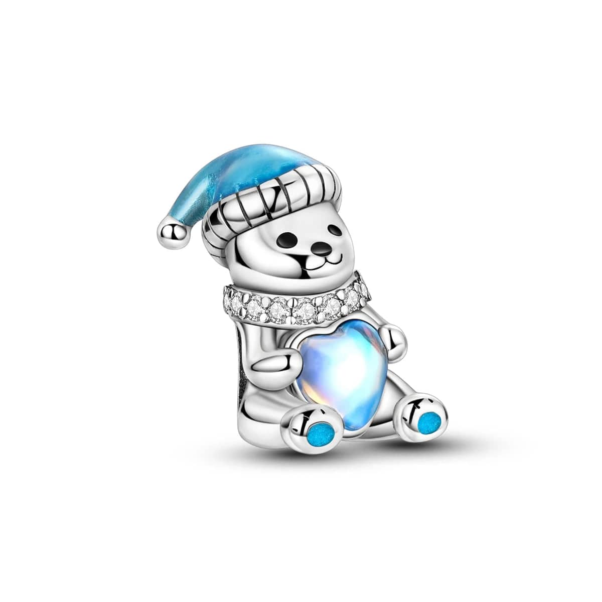 Pangama Jewelry Charm Sparkling Winter Bear Charm with Blue Heart