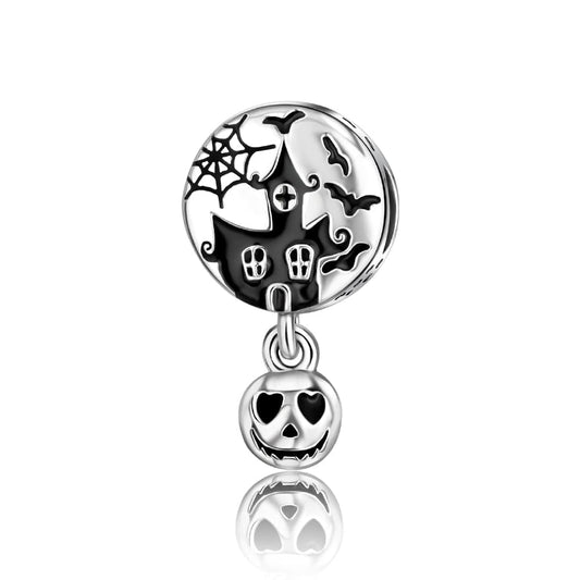 Pangama Jewelry Charm Spooky Haunted House and Pumpkin Halloween Charm