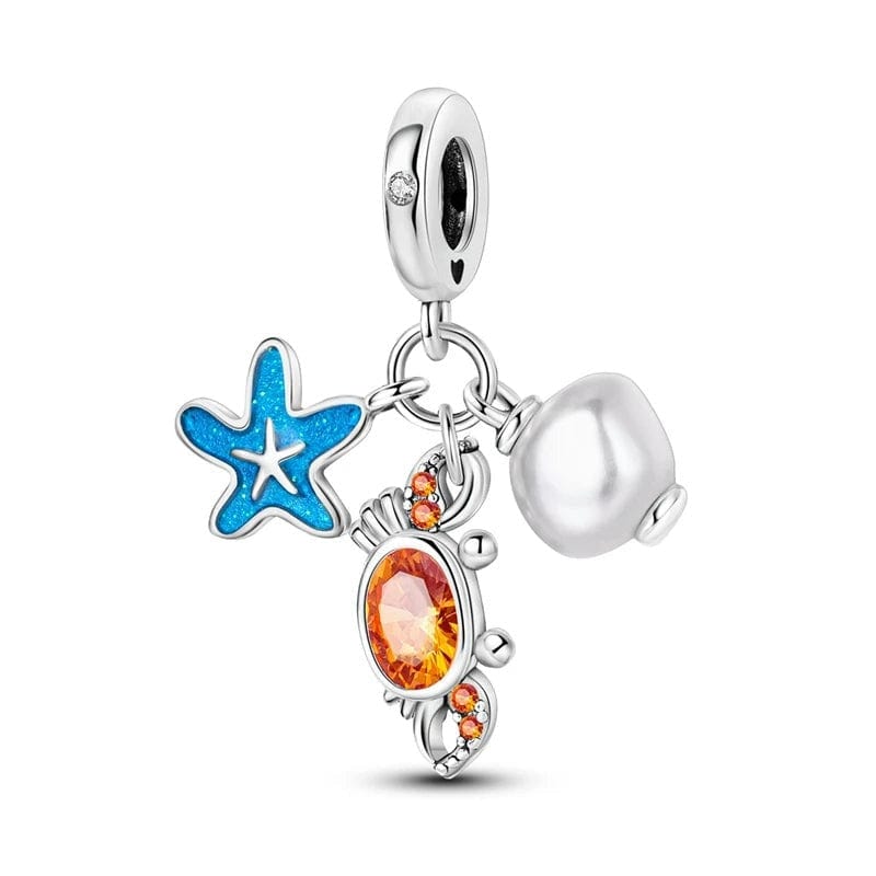 Pangama Jewelry Charm Starfish, Crab and Pearl Triple Dangle Charm