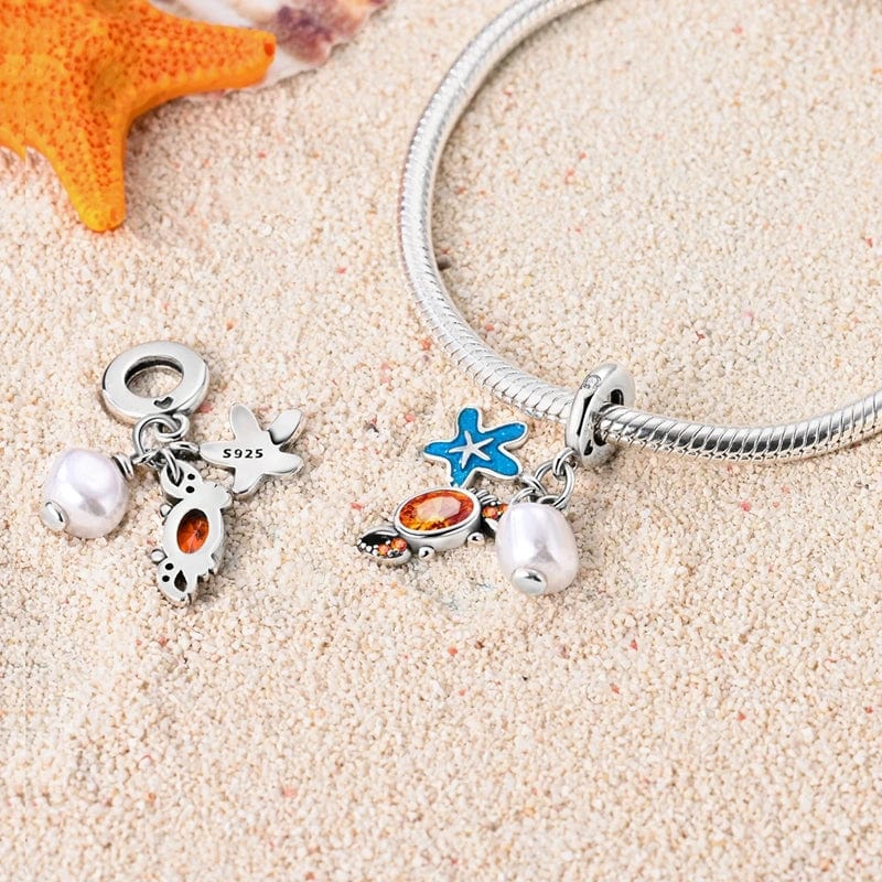 Pangama Jewelry Charm Starfish, Crab and Pearl Triple Dangle Charm