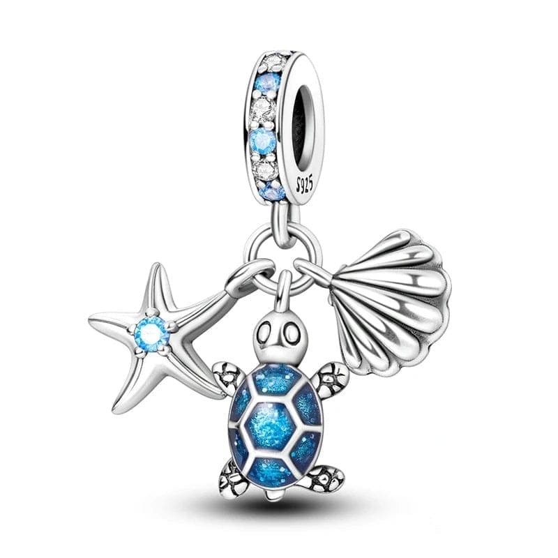 Pangama Jewelry Charm Starfish, Sea Turtle and Sea Shell Triple Dangle Charm