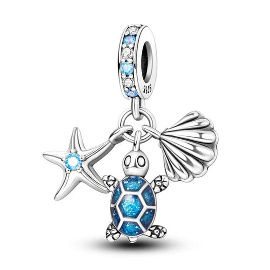 Pangama Jewelry Charm Starfish, Sea Turtle and Sea Shell Triple Dangle Charm