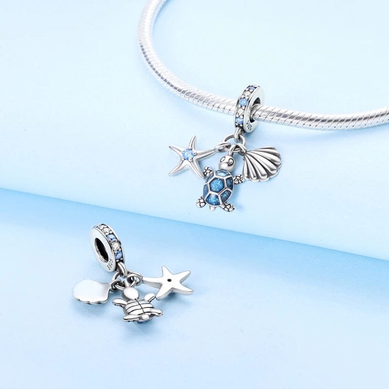 Pangama Jewelry Charm Starfish, Sea Turtle and Sea Shell Triple Dangle Charm