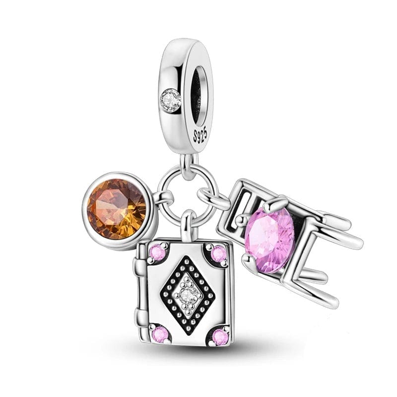 Pangama Jewelry Charm Storybook Charm with Sparkling Chair and Gemstones