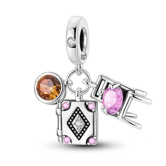 Pangama Jewelry Charm Storybook Charm with Sparkling Chair and Gemstones