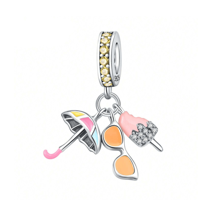 Pangama Jewelry Charm Summer Essentials Umbrella, Sunglasses & Ice Cream Triple Dangle Charm