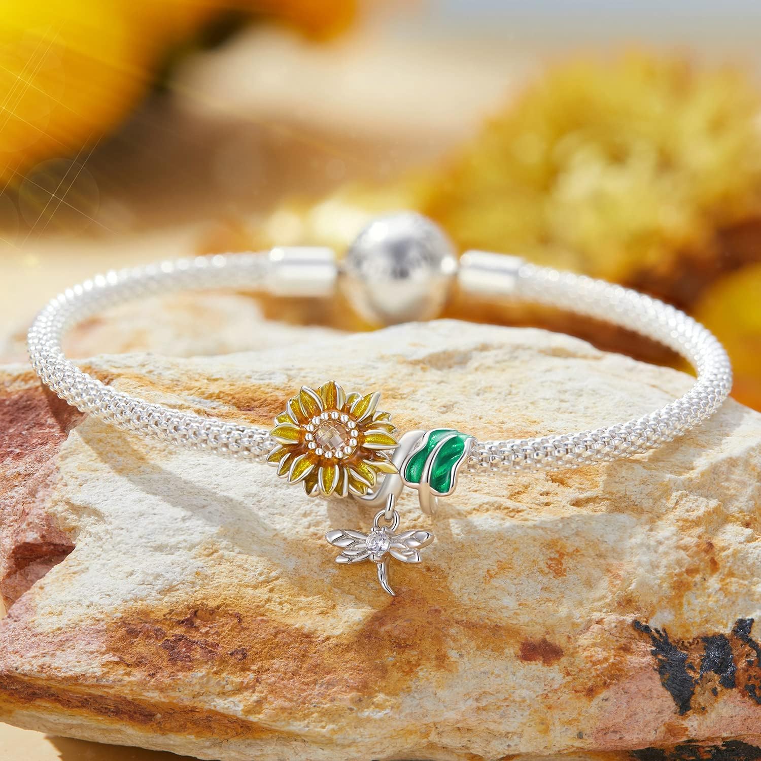 Pangama Jewelry Charm Sunflower & Dragonfly Garden Charm