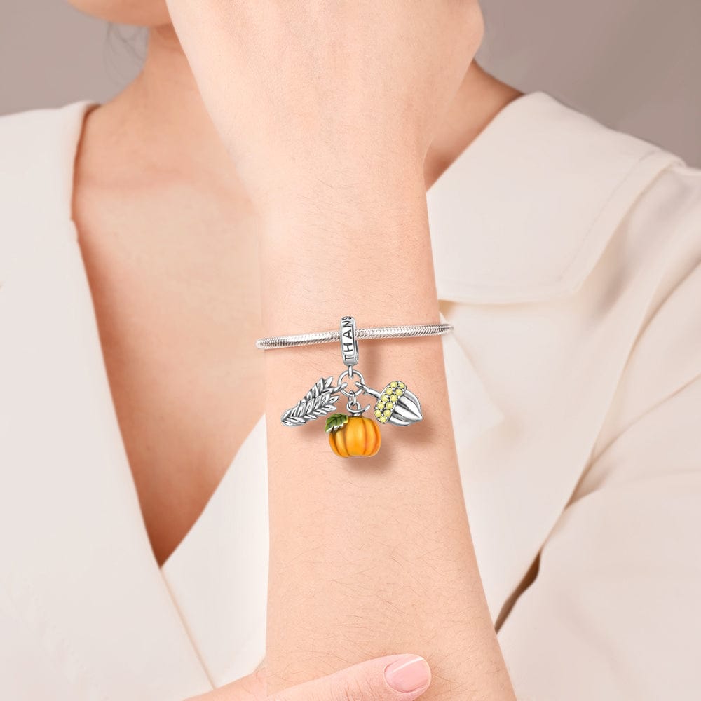 Pangama Jewelry Charm Thanksgiving Pumpkin and Acorn Charm