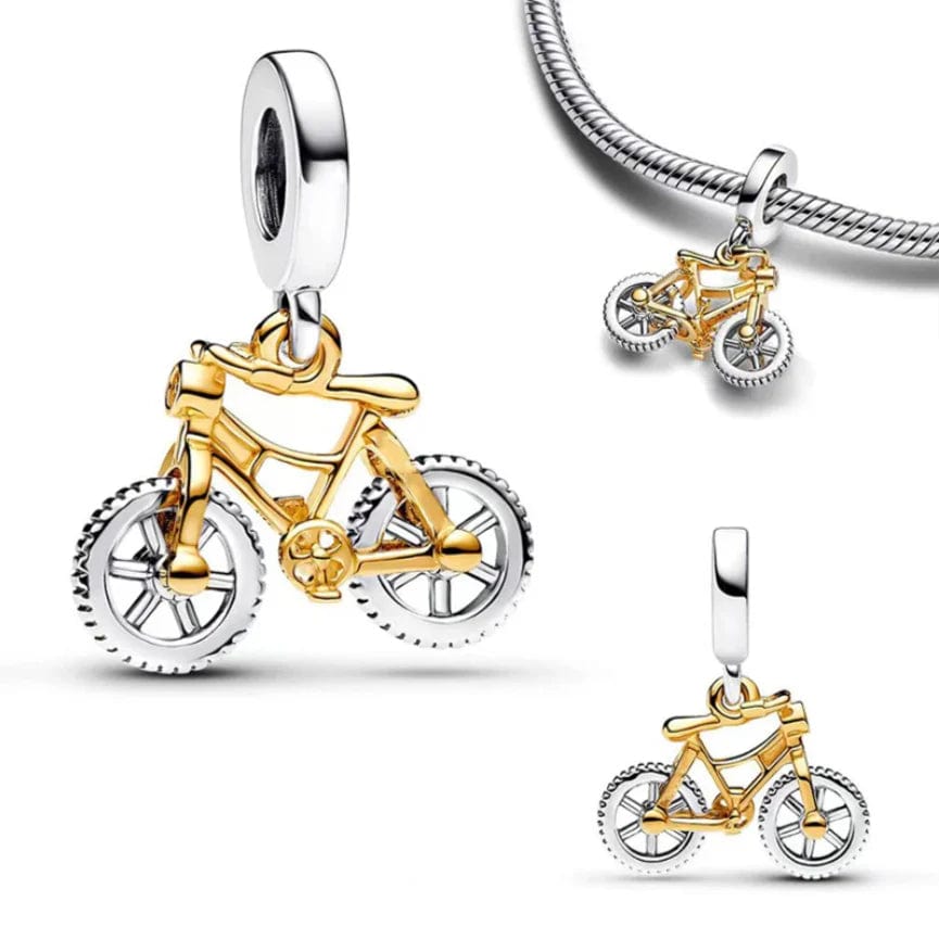 Pangama Jewelry Charm Two-tone Spinning Wheels Bicycle Dangle Charm