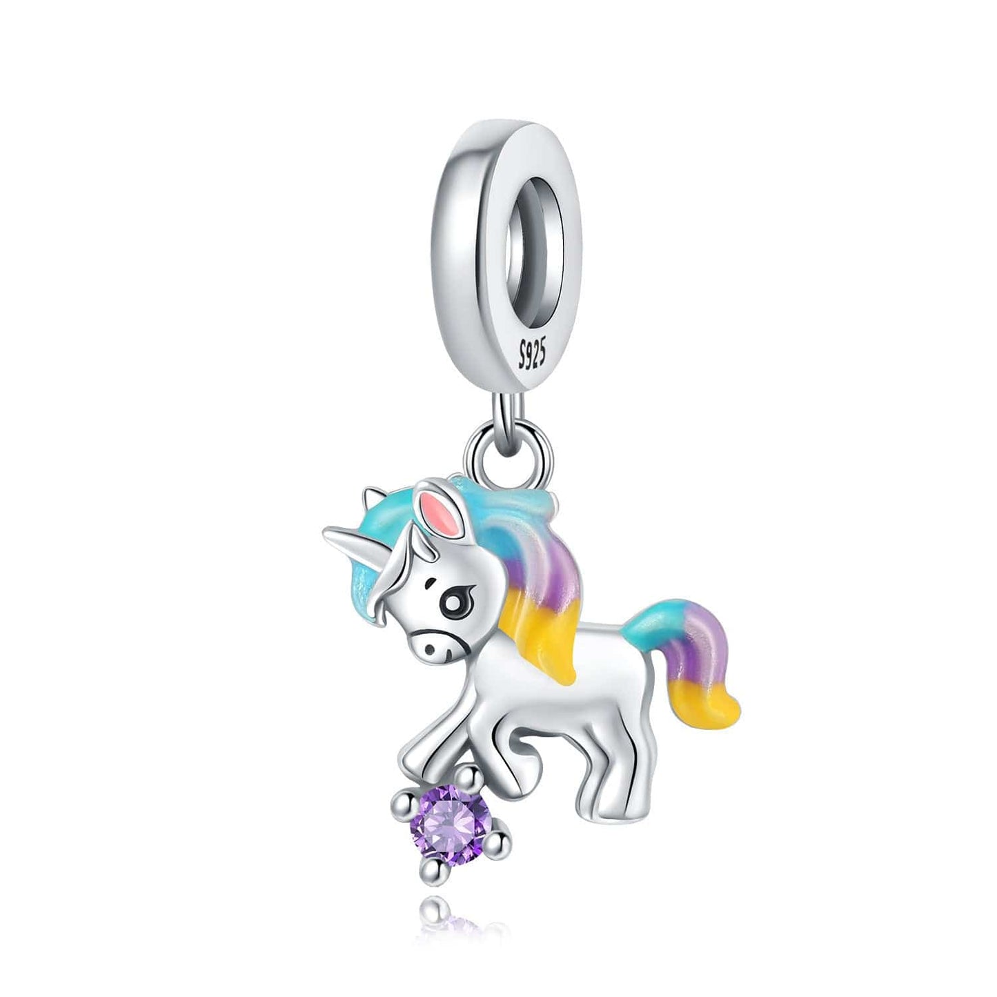 Pangama Jewelry Charm Unicorn Charm with Pastel Mane and Sparkling Crystal Accent