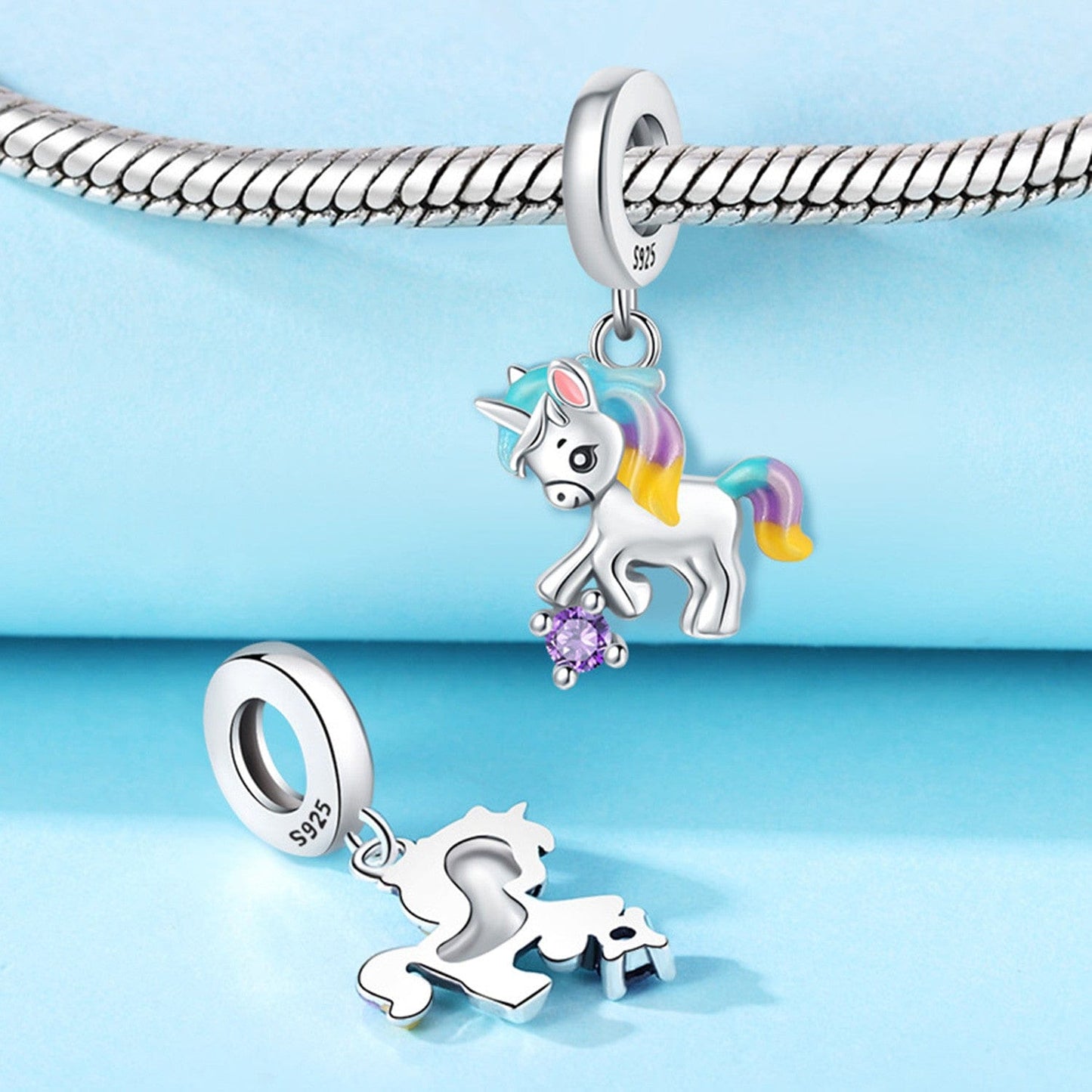 Pangama Jewelry Charm Unicorn Charm with Pastel Mane and Sparkling Crystal Accent