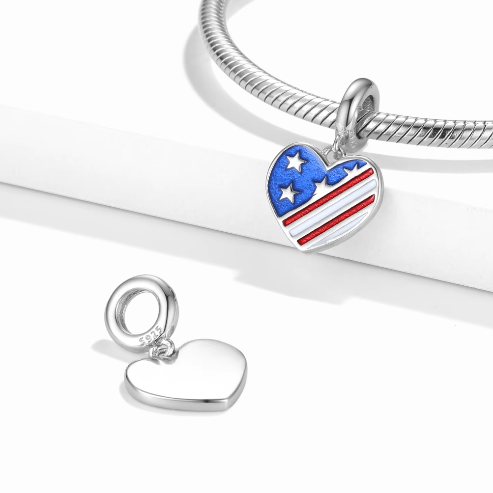 Pangama Jewelry Charm USA Heart Flag Dangle Charm