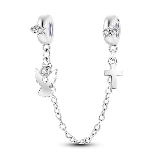 Pangama Jewelry Charm White Dove and Cross Safety Chain