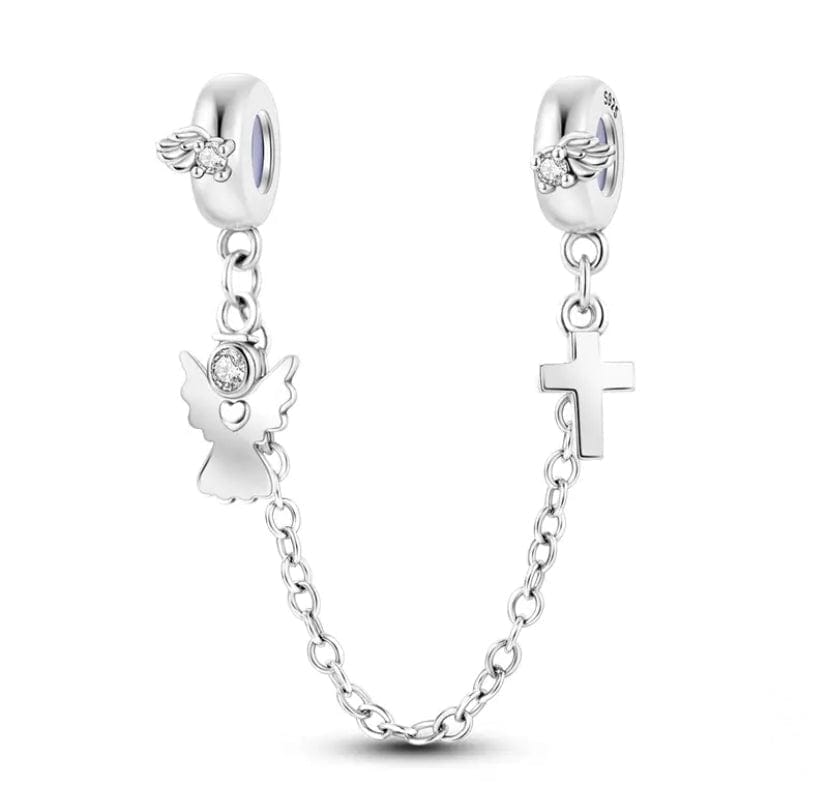 Pangama Jewelry Charm White Dove and Cross Safety Chain