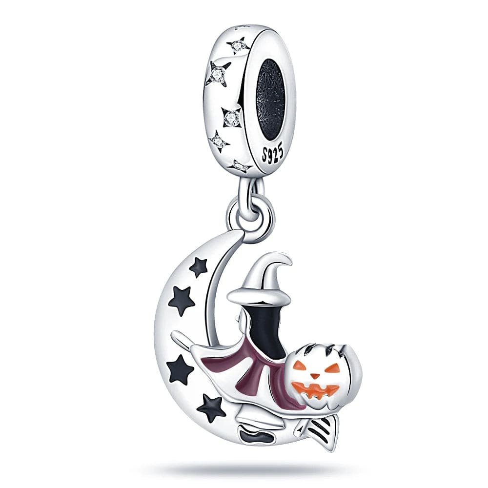 Pangama Jewelry Charm Witch and Pumpkin on the Moon Dangle Charm