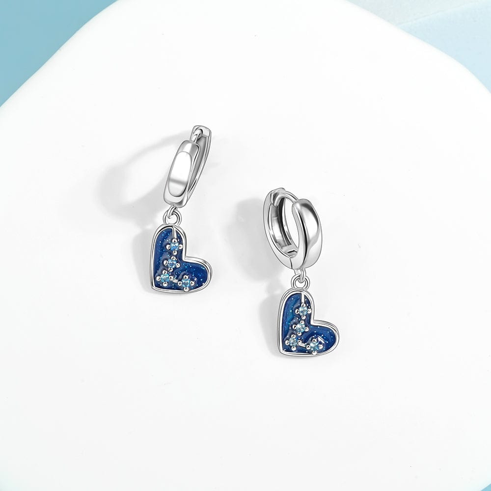 Pangama Jewelry Earrings Blue Heart Drop Earrings with Sparkling Crystal Accents