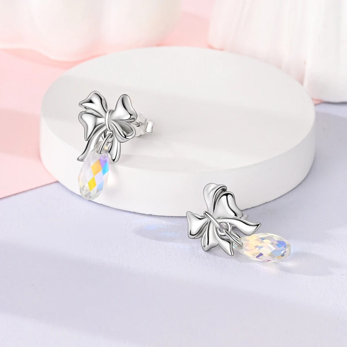 Pangama Jewelry Earrings Bow Earrings with Faceted Crystal Drops