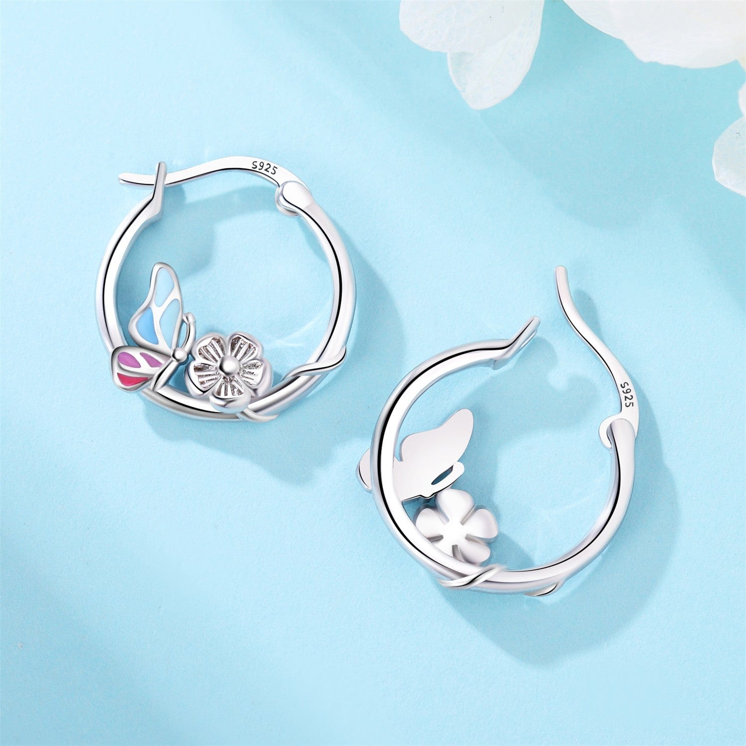 Pangama Jewelry Earrings Butterfly and Flower Hoop Earrings