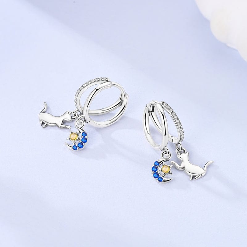 Pangama Jewelry Earrings Celestial Cat & Crescent Moon