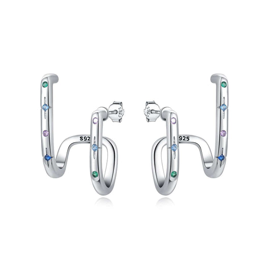 Pangama Jewelry Earrings Celestial Curve Sterling Silver Hoops