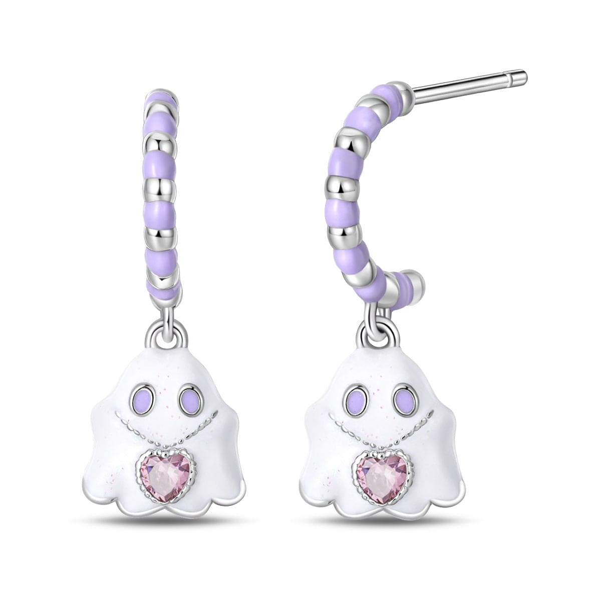 Pangama Jewelry Earrings Ghost Hoop Earrings with Heart Gemstone