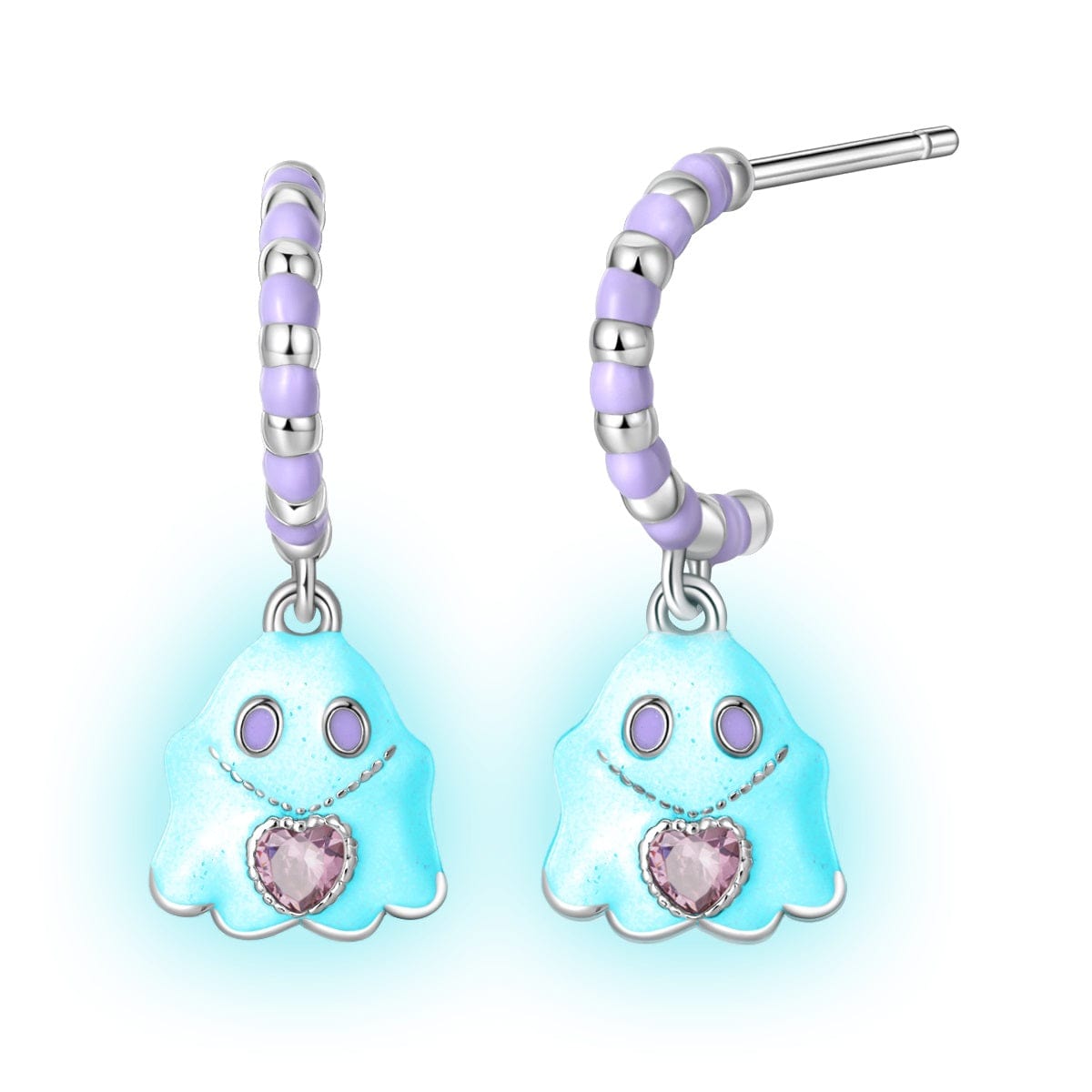 Pangama Jewelry Earrings Ghost Hoop Earrings with Heart Gemstone