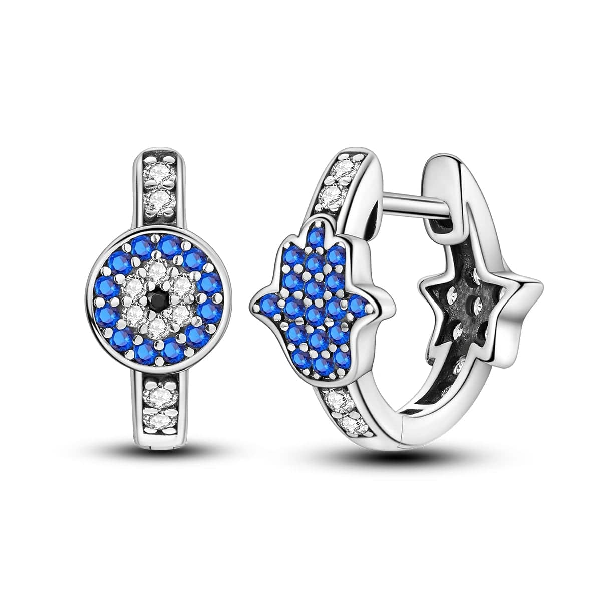 Pangama Jewelry Earrings Hamsa & Evil Eye Hoop Earrings with Blue Crystals