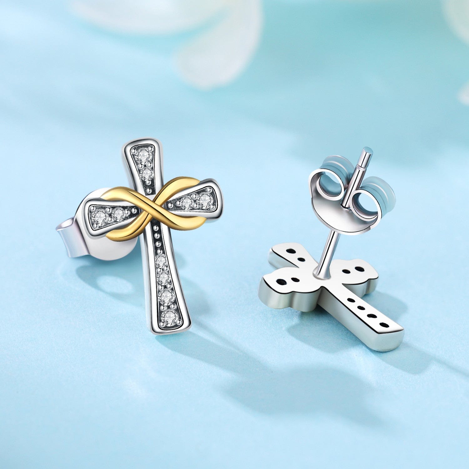 Pangama Jewelry Earrings Infinity Cross Studs with Gold Accents