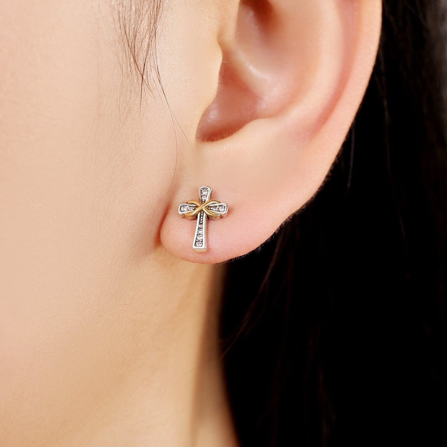 Pangama Jewelry Earrings Infinity Cross Studs with Gold Accents