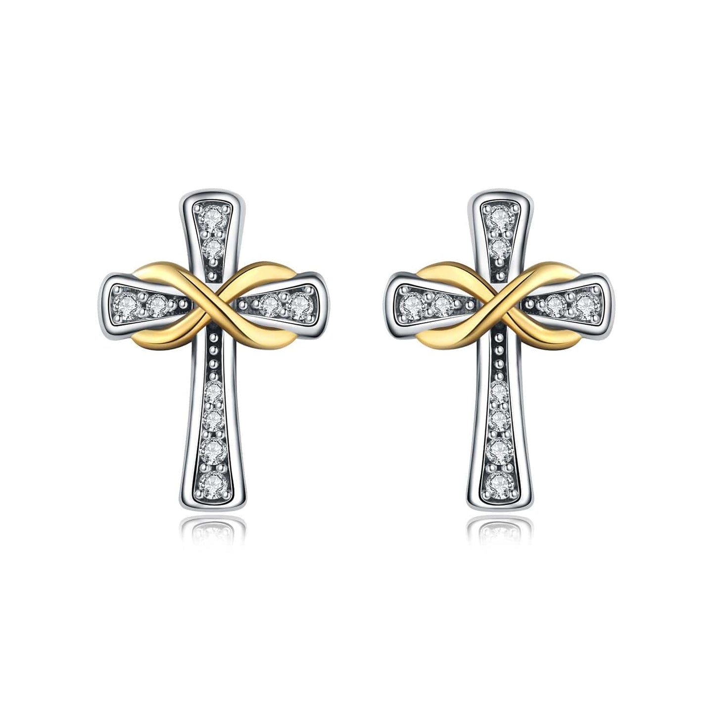 Pangama Jewelry Earrings Infinity Cross Studs with Gold Accents