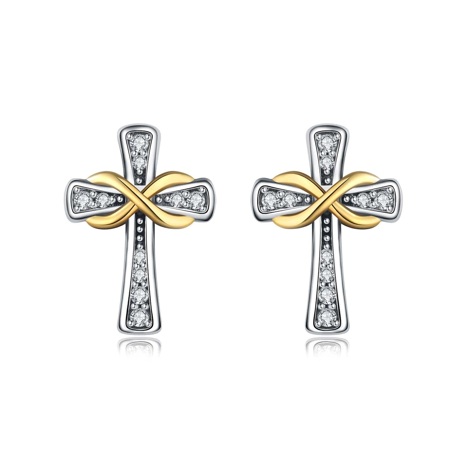 Pangama Jewelry Earrings Infinity Cross Studs with Gold Accents