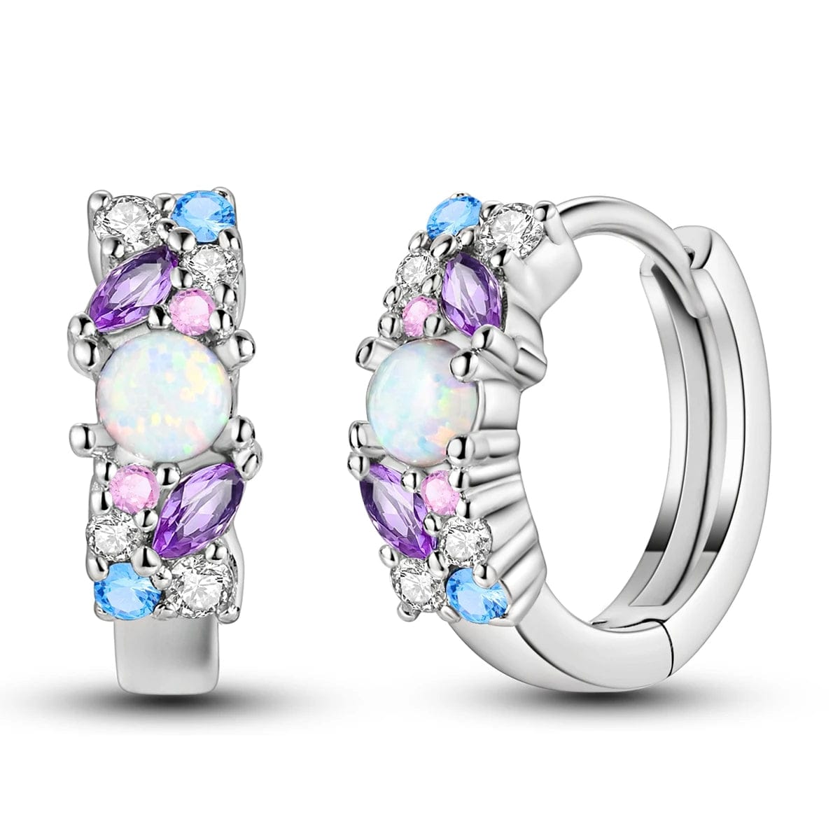 Pangama Jewelry Earrings Multicolor Gemstone & Opal Hoop Earrings with Sparkling Crystals