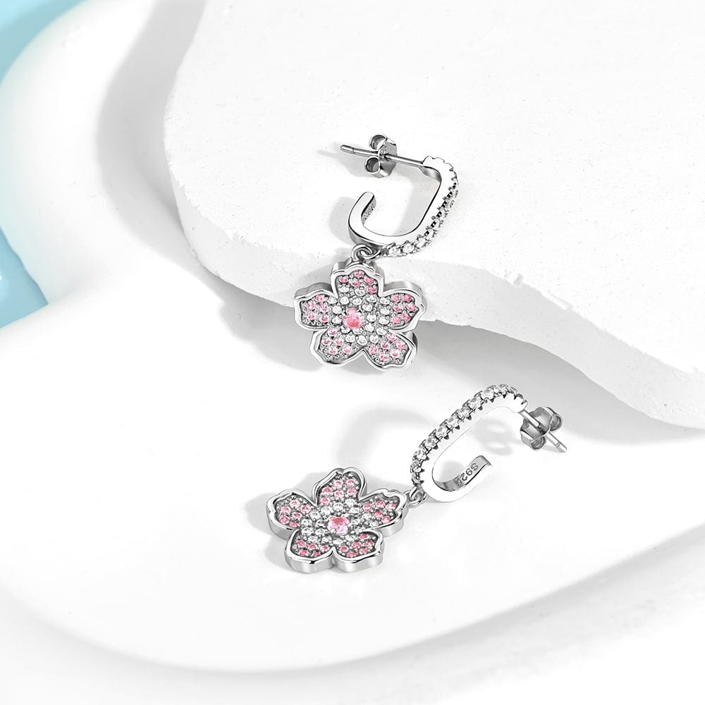 Pangama Jewelry Earrings Pink Floral Drop Earrings with Crystal Accents