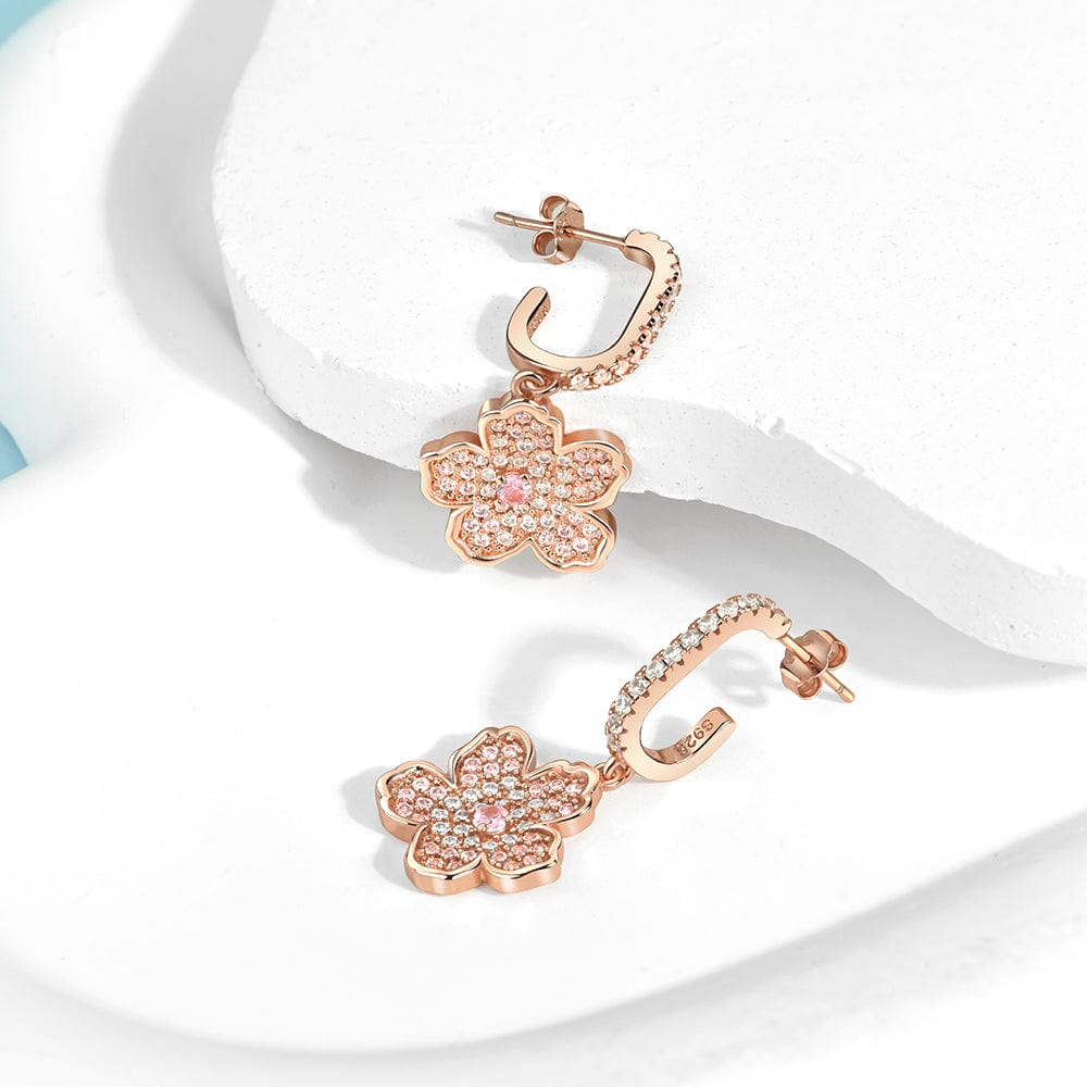 Pangama Jewelry Earrings Pink Floral Drop Earrings with Crystal Accents