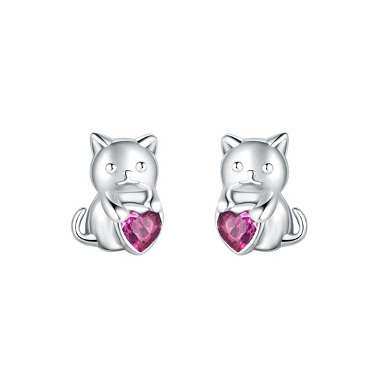 Pangama Jewelry Earrings Purrfectly Pink Heart Cat Studs.