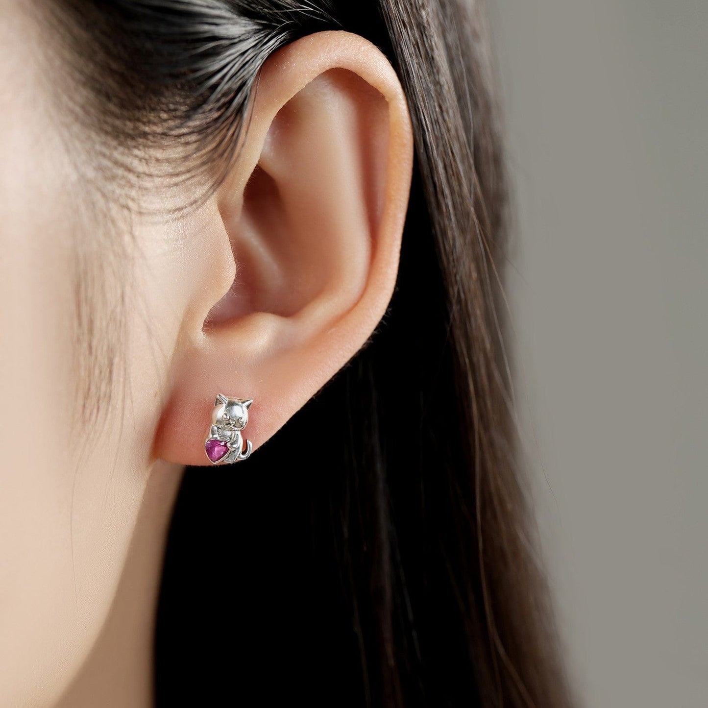 Pangama Jewelry Earrings Purrfectly Pink Heart Cat Studs.