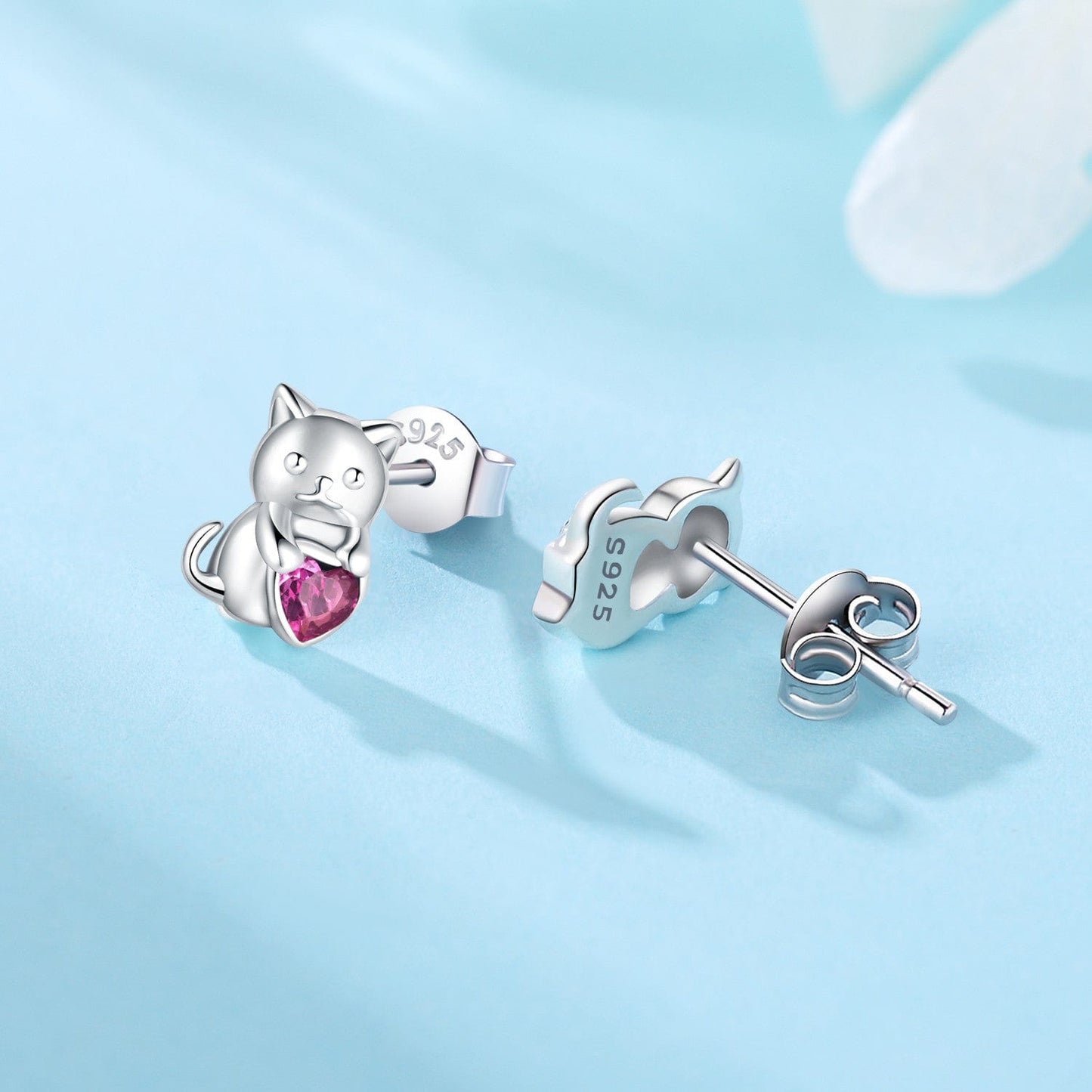 Pangama Jewelry Earrings Purrfectly Pink Heart Cat Studs.