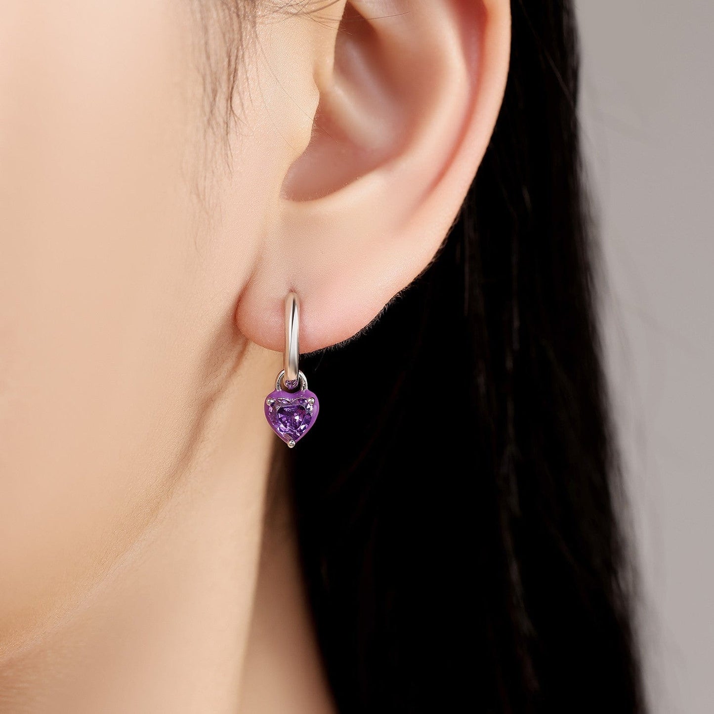 Pangama Jewelry Earrings Radiant Amethyst Heart Hoop Earrings