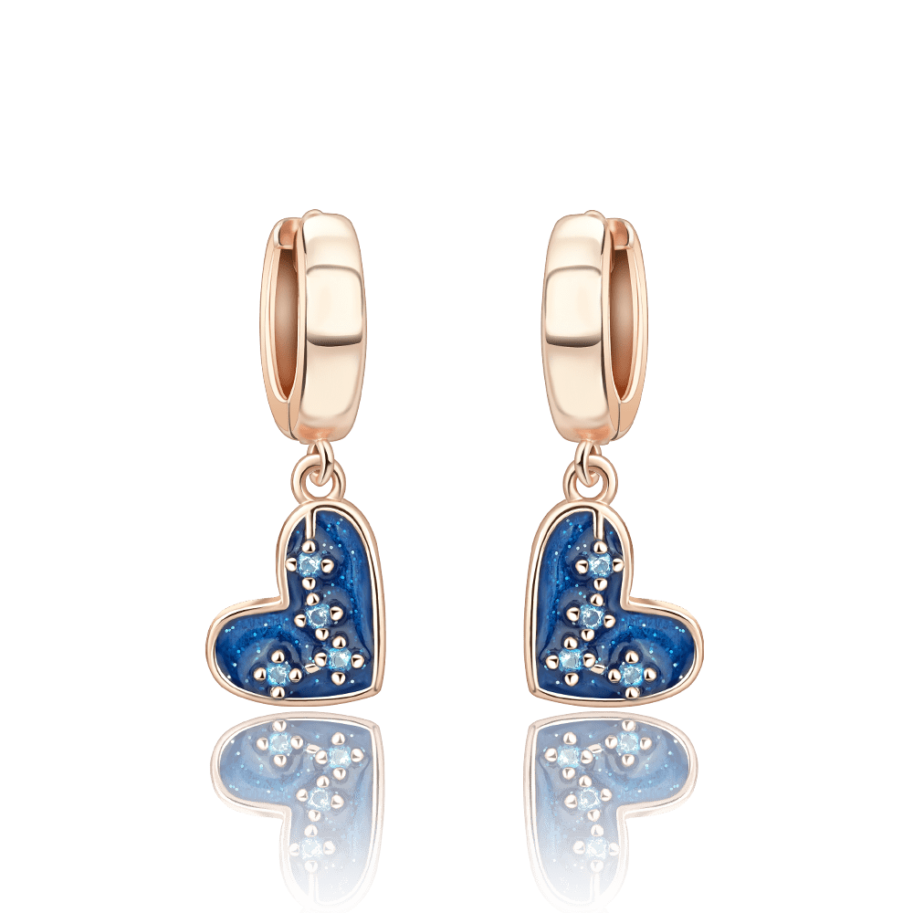 Pangama Jewelry Earrings Rose gold Blue Heart Drop Earrings with Sparkling Crystal Accents